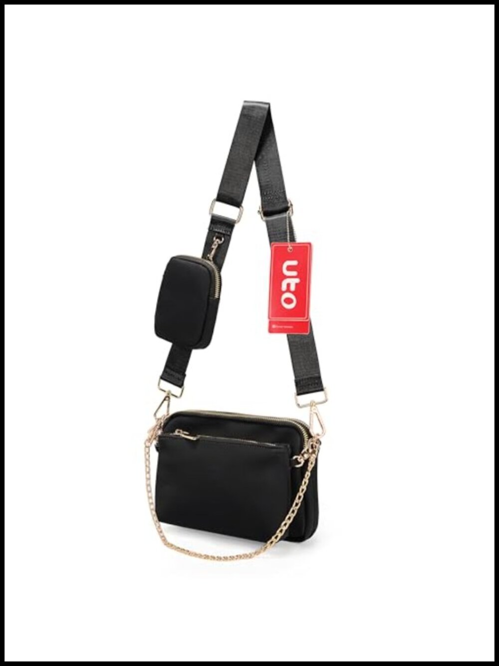 UTO Nylon Water Resistant 3-in-1 Crossbody Belt Bag Removable Purse Chain Strap